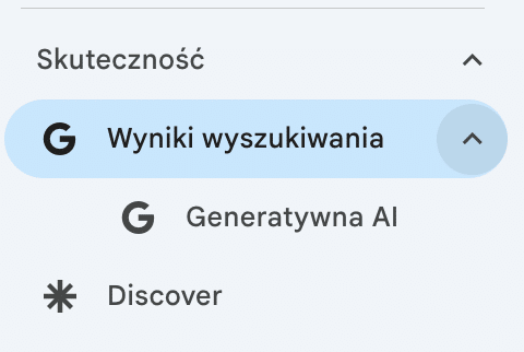 Raport "Generatywna AI" w Google Search Console już dostępna w Polsce Raport Generatywna AI w menu Google Search Console